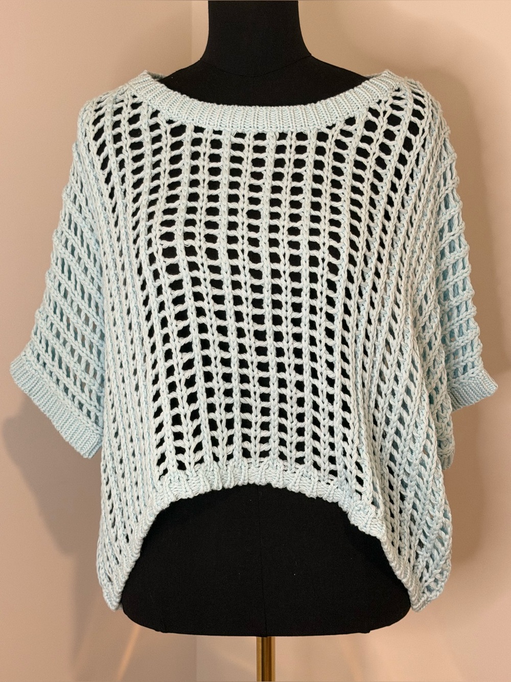 Hyfve - Light Blue Open-Knit Short-Sleeve Sweater Top